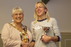 Mayor Judy Rose presents the Novice Cup to Sian Sims (West Wilts BKA) at the Wiltshire Bee & Honey Day 2019
