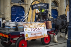 The Wadworth shire horses pull up outside the Wiltshire Bee & Honey Day 2019