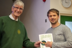 WBKA President Alan Stonell presents certificates the Basic Certificate in Beekeeping to  a beekeeper  at the Wiltshire Bee & Honey Day 2019