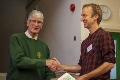 WBKA President Alan Stonell presents the Basic Certificate in Beekeeping to  Patrick Randall (Kennet BKA) at the Wiltshire Bee & Honey Day 2019
