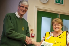 WBKA President Alan Stonell presents the Basic Certificate in Beekeeping to Elaine Lewis (Kennet BKA) at the Wiltshire Bee & Honey Day 2019