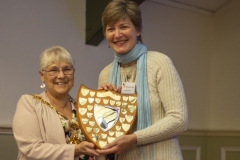 Mayor Judy Rose presents Sophie Butcher (Kennet BKA) with the King Shield for the individual with best jar of honey in the honey show at the Wiltshire Bee & Honey Day 2019